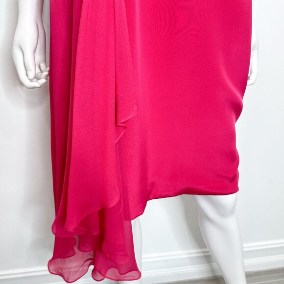 Marchesa Notte Strapless Asymmetrical Silk Chiffon Dress in Fuchsia Pink Size 10 - Picture 13 of 17